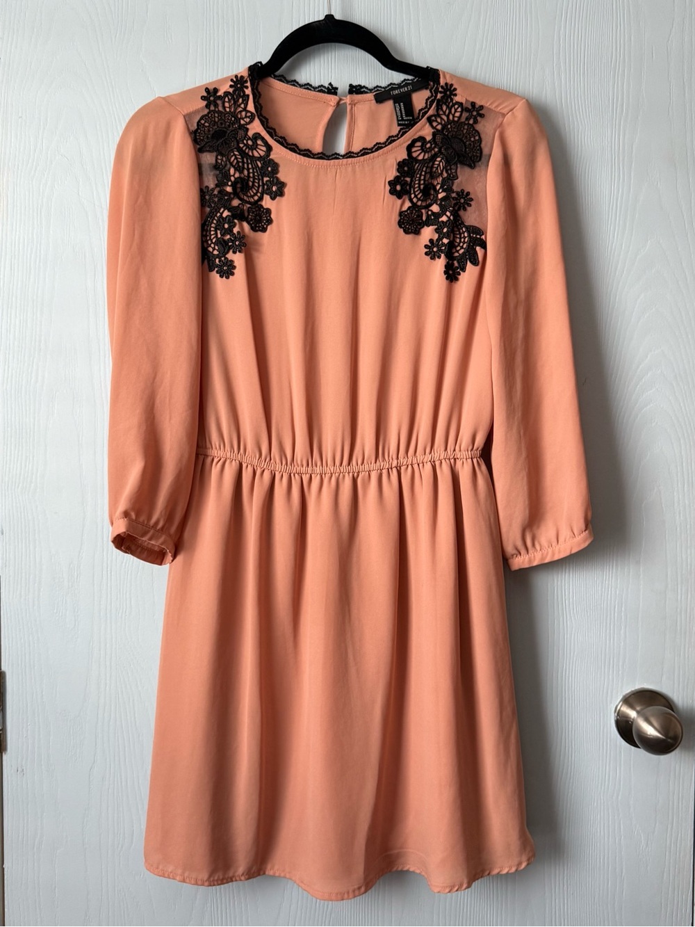 Forever 21 Peach Midi Dress with Black Floral Appliqué